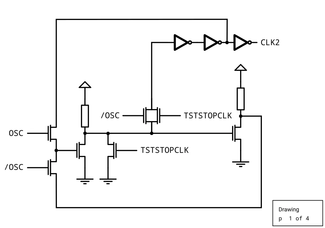 Transistor-level circuit of the OSC2 clock divider