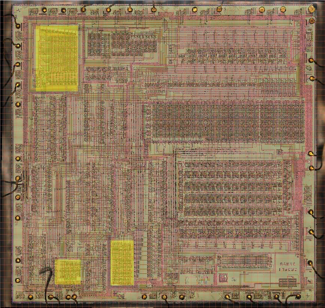 VLM5030 die, highlighted ROMs